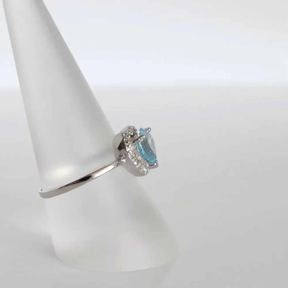 Blue Topaz Heart Ring 1 Carat Size 6.75